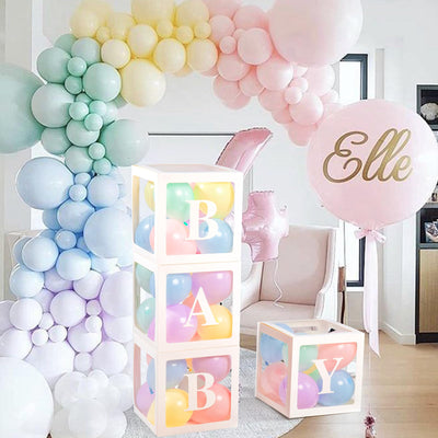 Baibi Wise Baby Boxes with Letters, 4 Transparent Balloon for Gender Reveal Birthday Wedding Baby Shower Decorations (White)