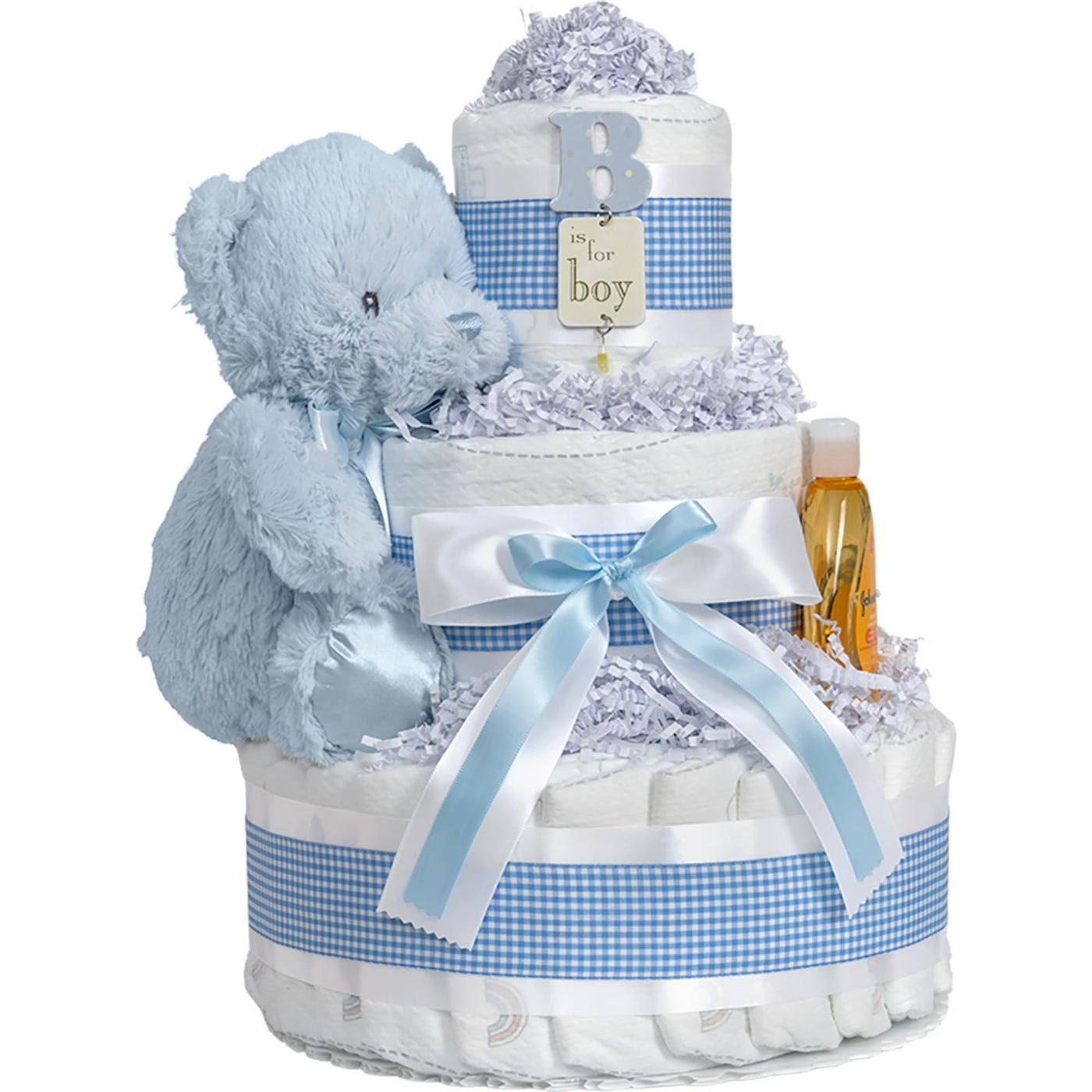 Baibi Wise Lil' Baby Cakes Boy Blue Diaper Cake - Makes a Beautiful Baby Gift - Adorable and Practical Handmade Baby Gift with 42 Swaddler Diapers Size 1-10 in x 12 in