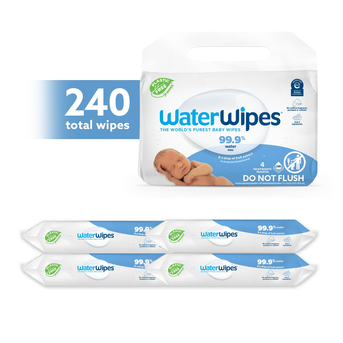 Baibi Wise WaterWipes Plastic-Free Original Baby Wipes, 99.9% Water Based Wipes, Unscented & Hypoallergenic for Sensitive Skin, 60 Count (Pack of 12), Packaging May Vary