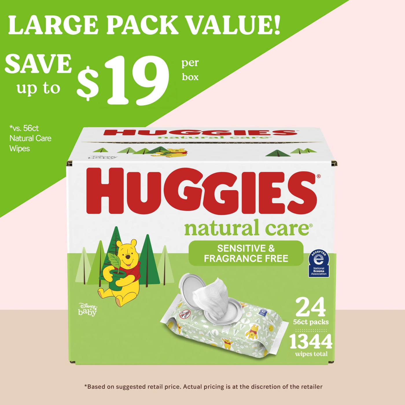 Baibi Wise by Huggies Natural Care Sensitive Baby Wipes, Unscented, Hypoallergenic, 99% Purified Water, 12 Flip-Top Packs (768 Wipes Total), Packaging May Vary