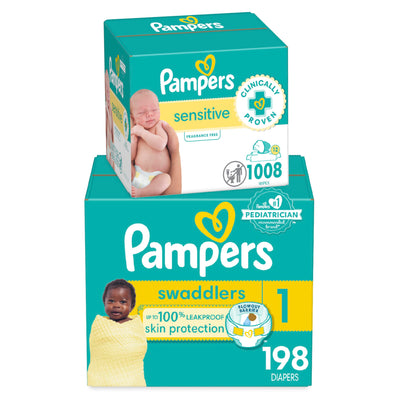 BAIBI WISE Pampers Swaddlers Disposable Baby Diapers Size 3, 168 Count with Sensitive Water Based Baby Wipes 12 Flip-Top Packs (1008 Wipes Total)