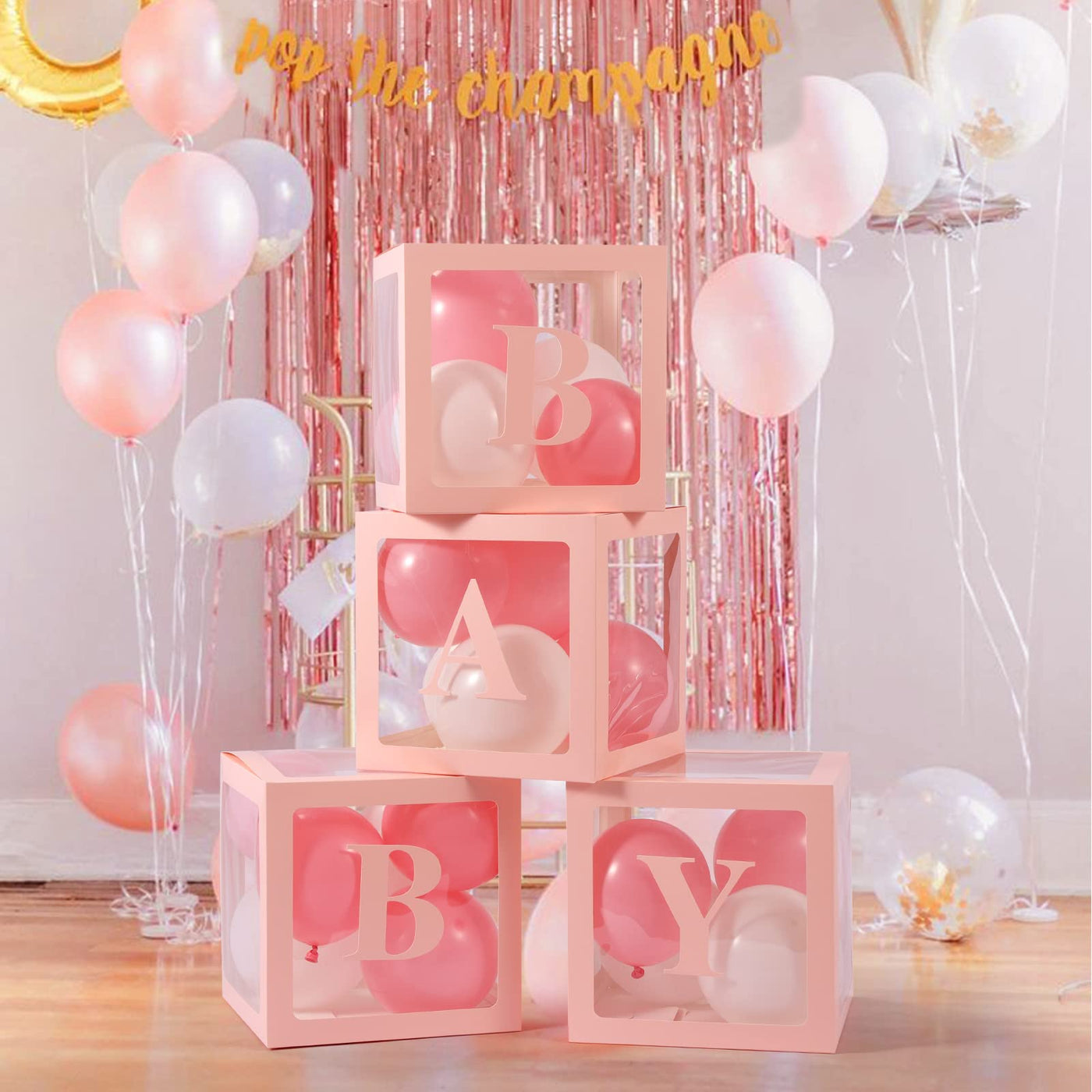 Baibi Wise Baby Boxes with Letters, 4 Transparent Balloon for Gender Reveal Birthday Wedding Baby Shower Decorations (White)