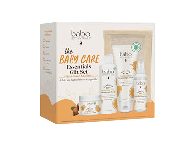 Baibi Wise Botanicals Baby Care Essentials Gift Set - Skincare, Bath & Diaper - For Delicate Skin, Fragrance-Free with Shea Butter, Includes Reusable Carry Pouch - Natural & Plant Based - 5 Items Set