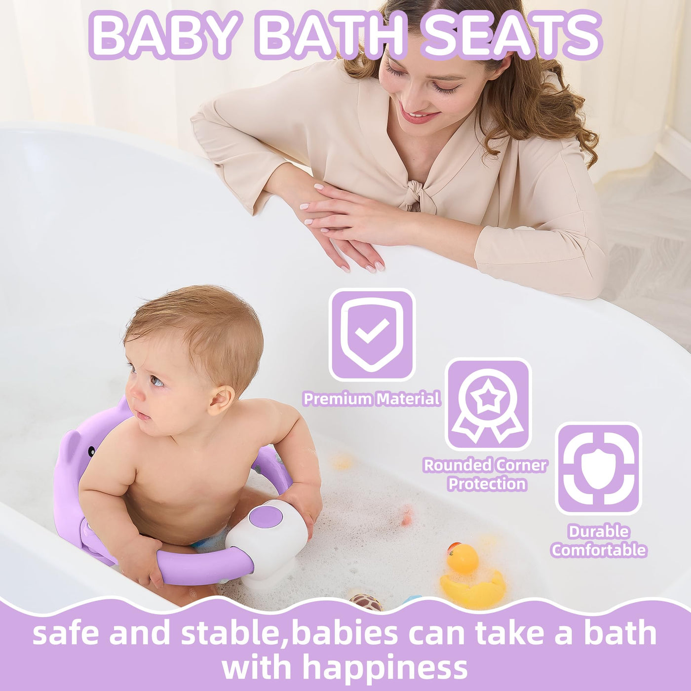 BAIBI WISE Baby Bath Seat for Babies 6 Months & up, Non-Slip Toddler Bath Seats for Babies Sitting Up, Safe Infant & Newborn Bathtub Chair with 4 Suction Cups & Soft Cushion for Shower,Green