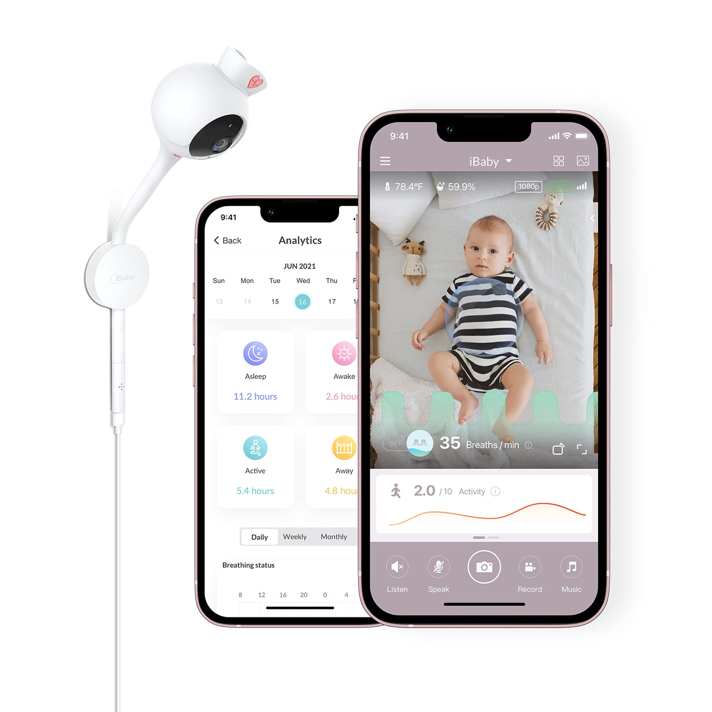 Baibi Wise Baby Breathing Monitor - with Camera and Audio, Tracking Baby's Breathing, Sleeping, Movement. i2 Wi-Fi Video Baby Monitor, Contactless, Work with Smartphone.