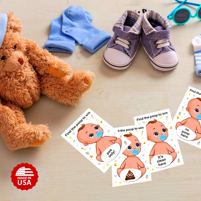 Baibi Wise Baby Shower Boy Scratch Off Poop Game, Easy to Play Silly Games, Funny Idea, Ice Breaker Activity. Raffle Cards, Blue Pacifier, Set of 40 Cards Made in USA