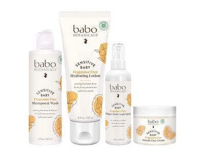 Baibi Wise Botanicals Baby Care Essentials Gift Set - Skincare, Bath & Diaper - For Delicate Skin, Fragrance-Free with Shea Butter, Includes Reusable Carry Pouch - Natural & Plant Based - 5 Items Set