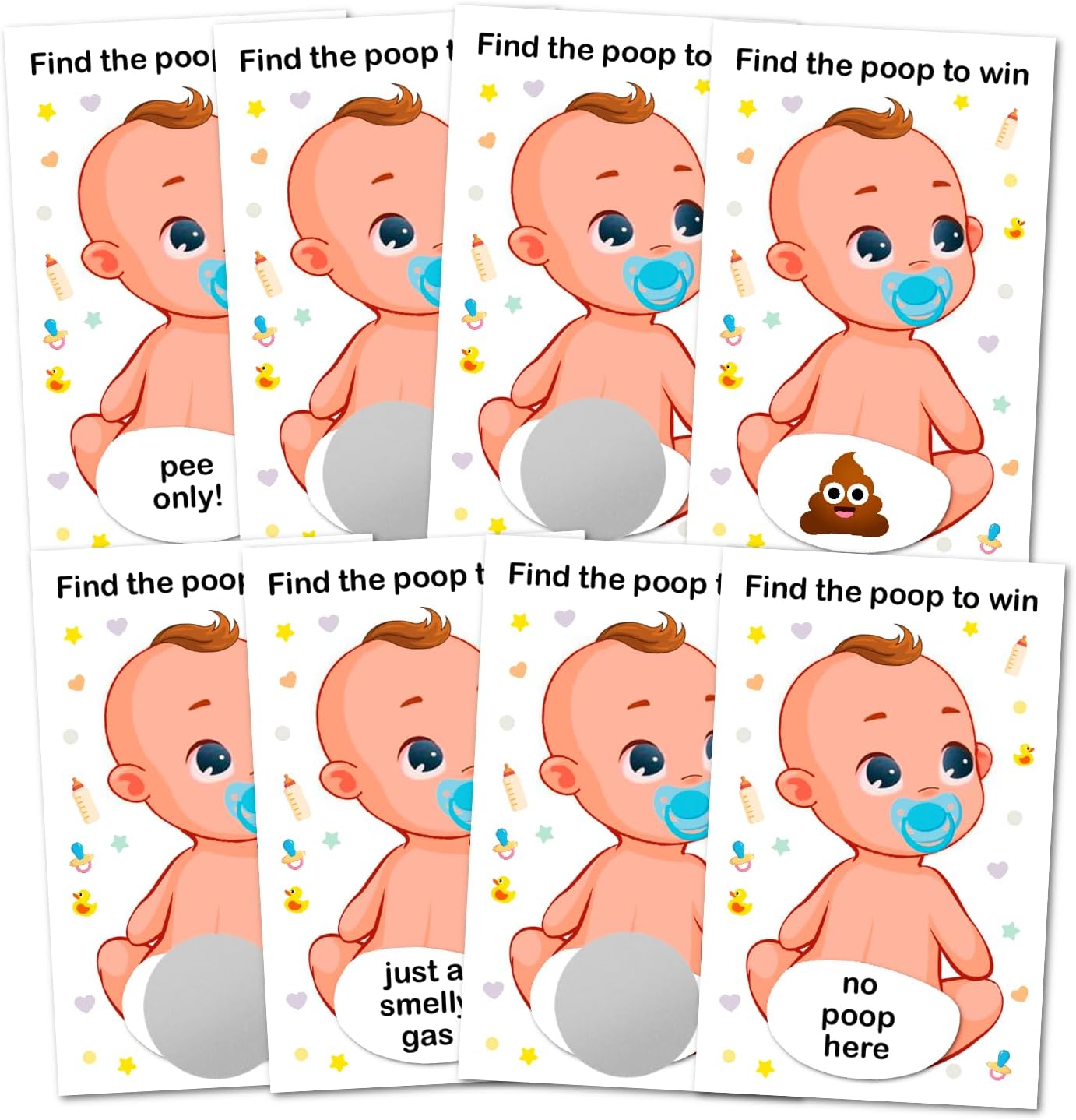 Baibi Wise Baby Shower Boy Scratch Off Poop Game, Easy to Play Silly Games, Funny Idea, Ice Breaker Activity. Raffle Cards, Blue Pacifier, Set of 40 Cards Made in USA