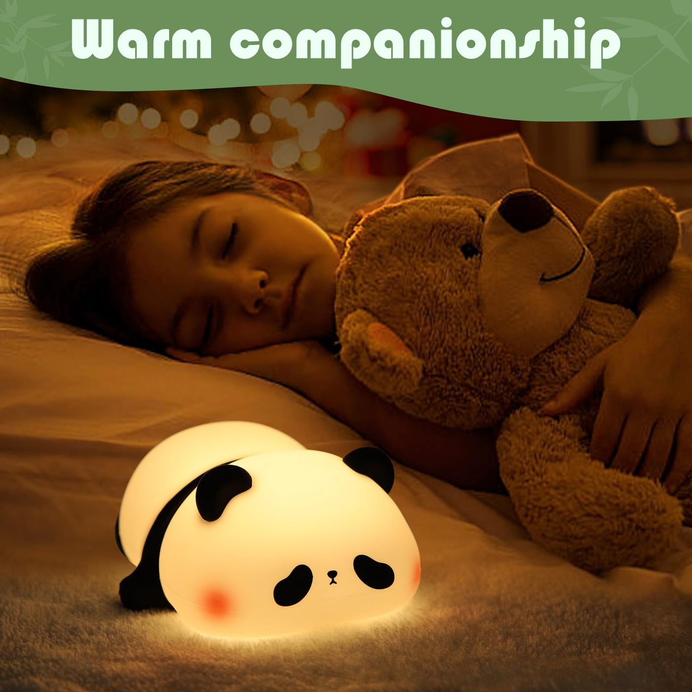 BAIBI WISE Cute Panda Night Light, LED Squishy Night Light, Food Grade Silicone, Rechargeable Nursery Nightlight with 3 Level Dimmable Bedside Touch Lamp for Room Decor, Funny Gifts for Boys Girls