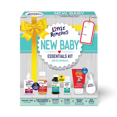 Baibi Wise Little Remedies, New Baby Essentials Kit, 6 Newborn Essentials, Saline Nasal Spray, Gas Relief Drops, Gripe Water, Fever Reliever, & Diaper Ointment