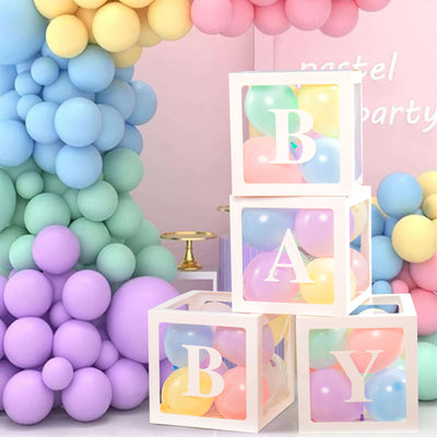 Baibi Wise Baby Boxes with Letters, 4 Transparent Balloon for Gender Reveal Birthday Wedding Baby Shower Decorations (White)