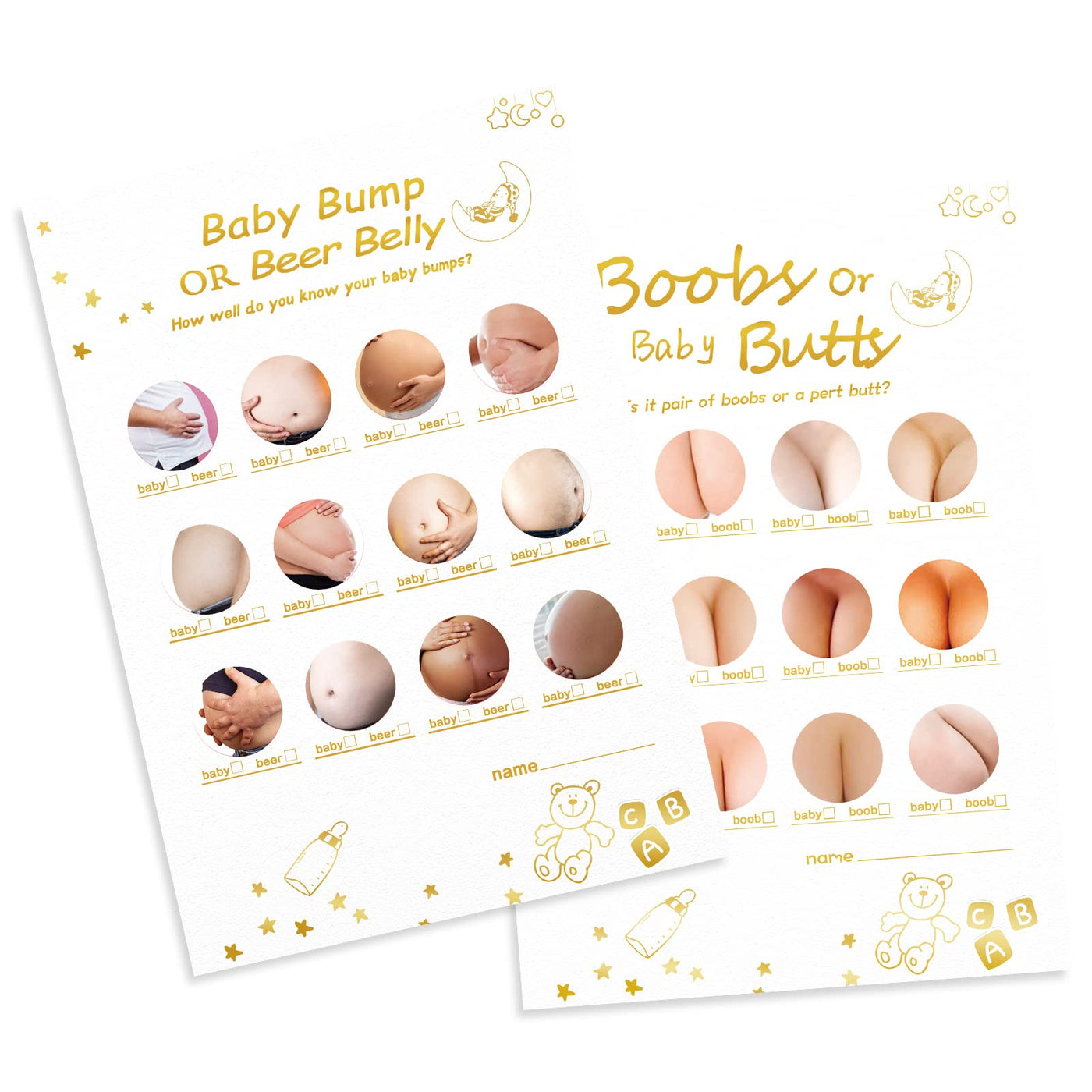 BAIBI WISE Baby Shower Games-2 Games(50 of Each),Double-Sided,Fun,Hilarious and Easy to Play,Baby Shower Gender Neutral,with Answer Keys