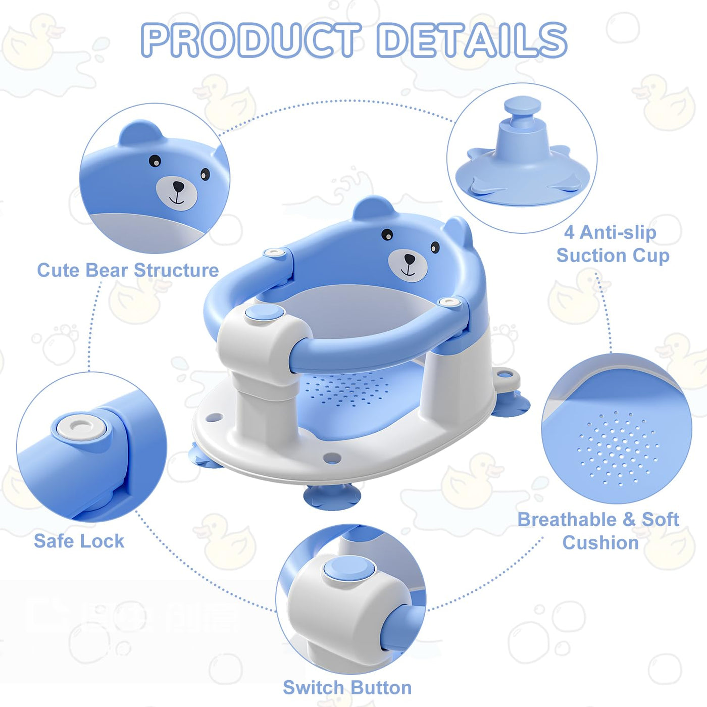 BAIBI WISE Baby Bath Seat for Babies 6 Months & up, Non-Slip Toddler Bath Seats for Babies Sitting Up, Safe Infant & Newborn Bathtub Chair with 4 Suction Cups & Soft Cushion for Shower,Green