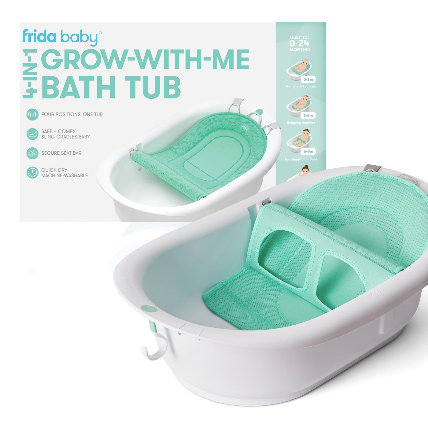 BAIBI WISE 4-in-1 Grow-with-Me Baby Bathtub, Baby Tub for Newborns to Toddler with Removable Bath Seat & Backrest for Bath Support in Tub