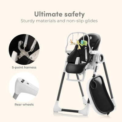 Baibi Wise Baby High Chair Adjustable to 7 Different Heights - Foldable High Chairs for Babies and Toddlers - Silla para Comer de Bebe - Black