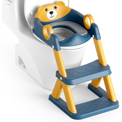 Baibi Wise Potty Training Seat, Upgrade Toddler Toilet Seat for Kids Boys Girls, 2 in 1 Potty Training Toilet for Kids, Splash Guard Anti-Slip Pad Step Stool（Blueyellow）