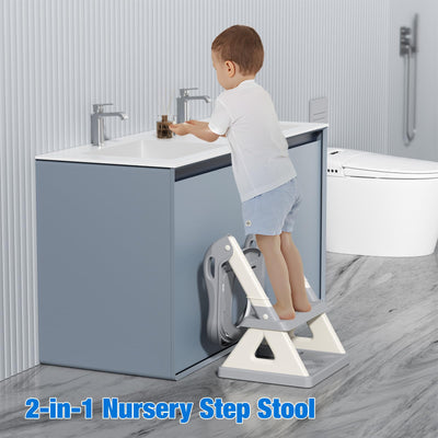 Baibi Wise Potty Training Toilet Seat with Step Stool Ladder, Detachable Triangular Stabilized Base 2-IN-1 Toddler Toilet Seat with Splash Guard, Anti-Slip Pad, and Step Stool (Elegant Grey)