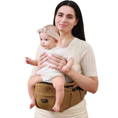 Baibi Wise Baby Carrier, Ergonomic Baby Hip Seat Waist Stool CPC-Certified Infant Carrier, Adjustable Waistband & Various Pockets for Newborns, Infants, Babies, All Seasons Carrier, Grey