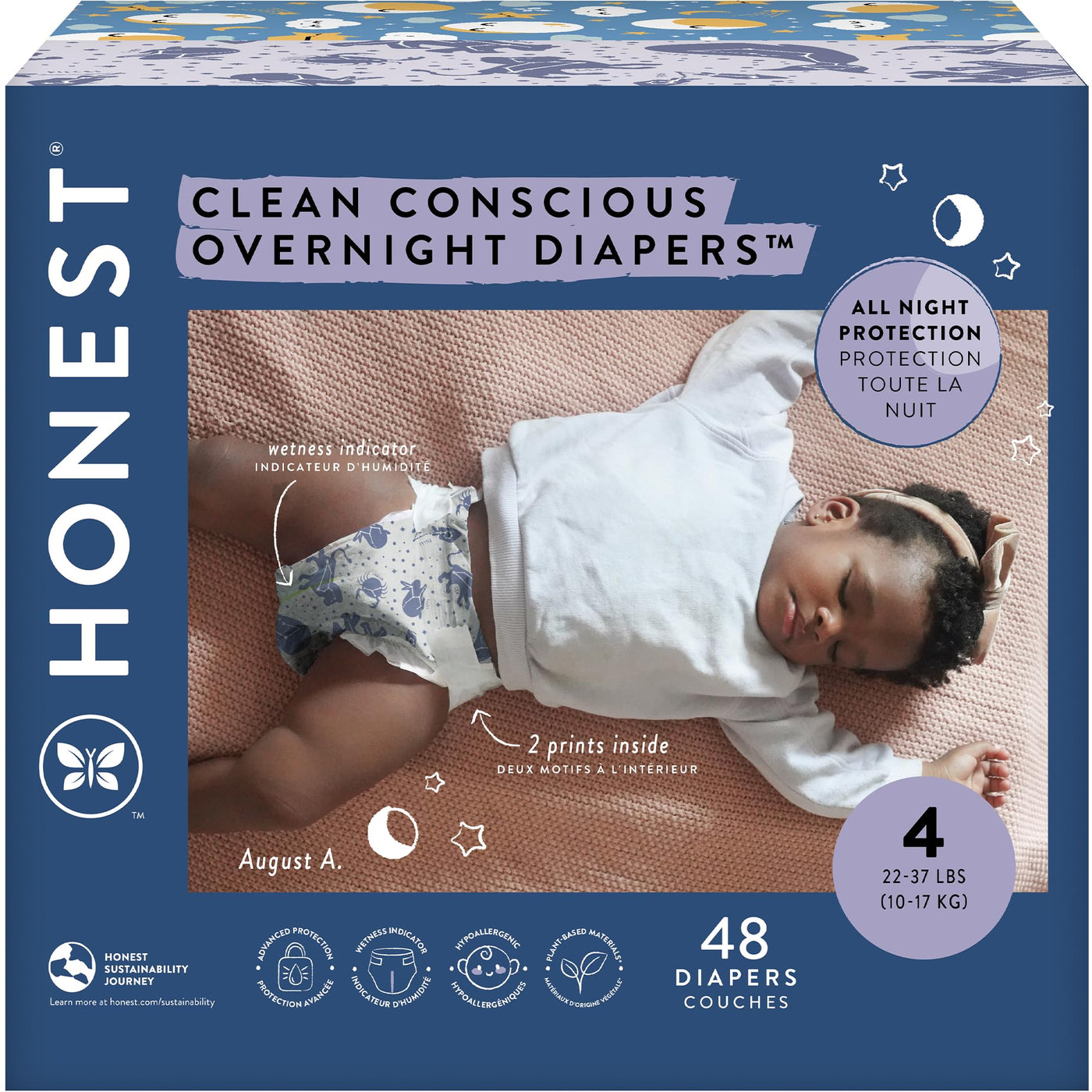 Baibi Wise Clean Conscious Overnight Diapers | Plant-Based, Sustainable | Cozy Cloud + Star Signs | Club Box, Size 6 (35+ lbs), 34 Count