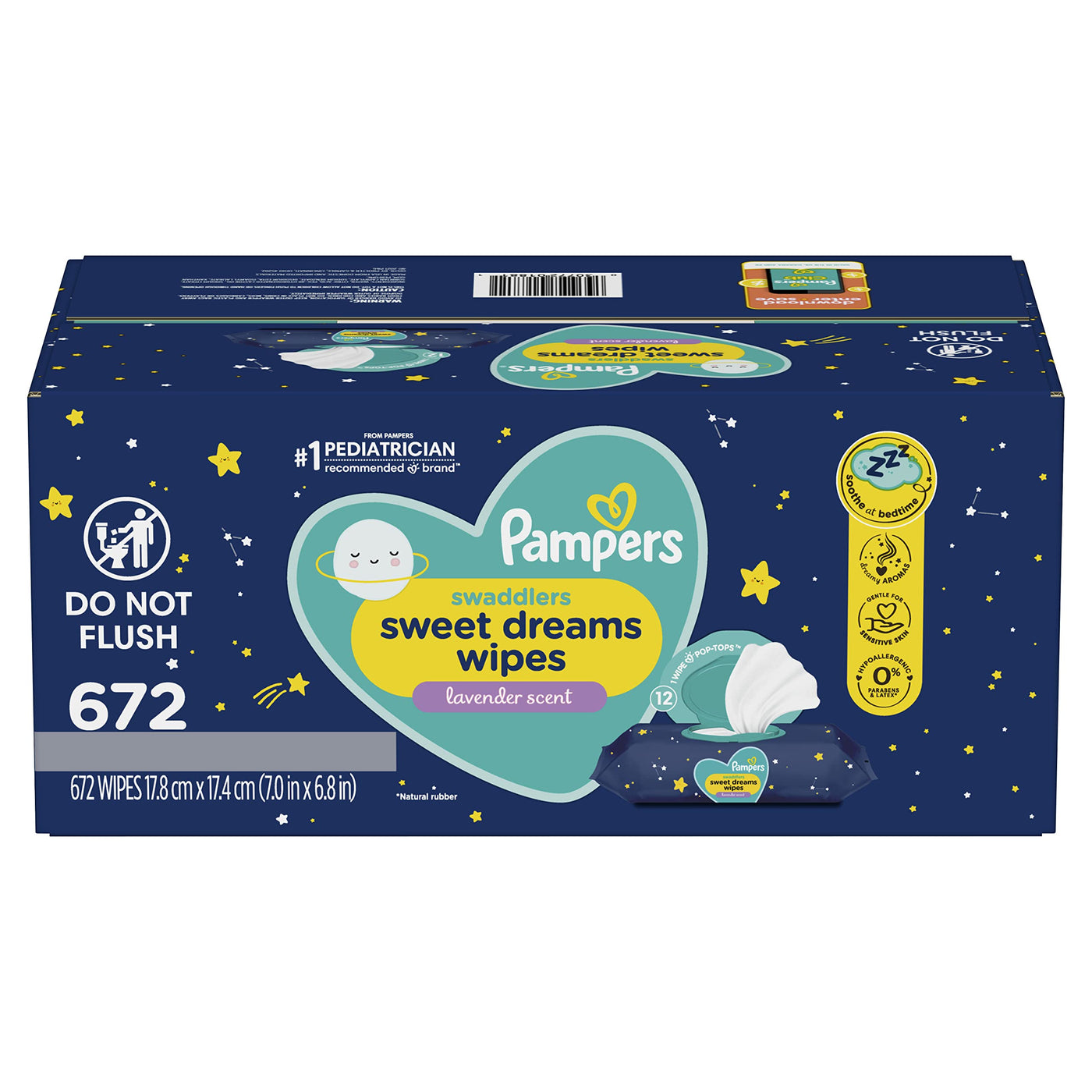 Baibi Wise Pampers Swaddlers Sweet Dreams Baby Wipes, Soothing Lavender, 3 Flip-Top Packs (168 Wipes Total)