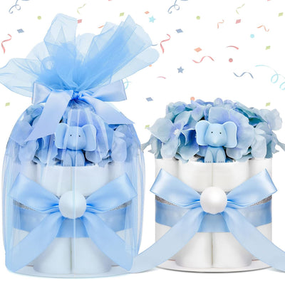 Baibi Wise Diaper Cake for Baby Boy and Girl Elephant Crown Diaper Cake Supplies Gender Neutral Baby Diaper Cakes Cute Decorated Baby Shower Diaper Cakes for Newborn Baby Birthday Party (1 Tier, Elephant Style)