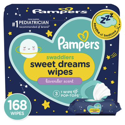 Baibi Wise Pampers Swaddlers Sweet Dreams Baby Wipes, Soothing Lavender, 3 Flip-Top Packs (168 Wipes Total)