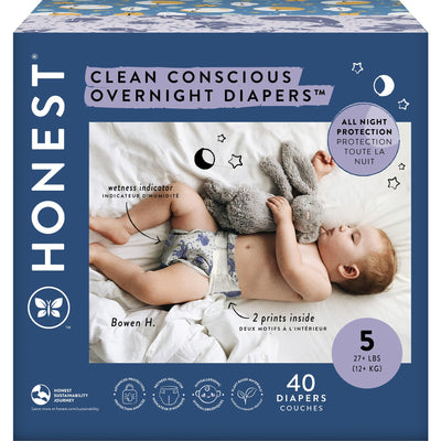 Baibi Wise Clean Conscious Overnight Diapers | Plant-Based, Sustainable | Cozy Cloud + Star Signs | Club Box, Size 6 (35+ lbs), 34 Count