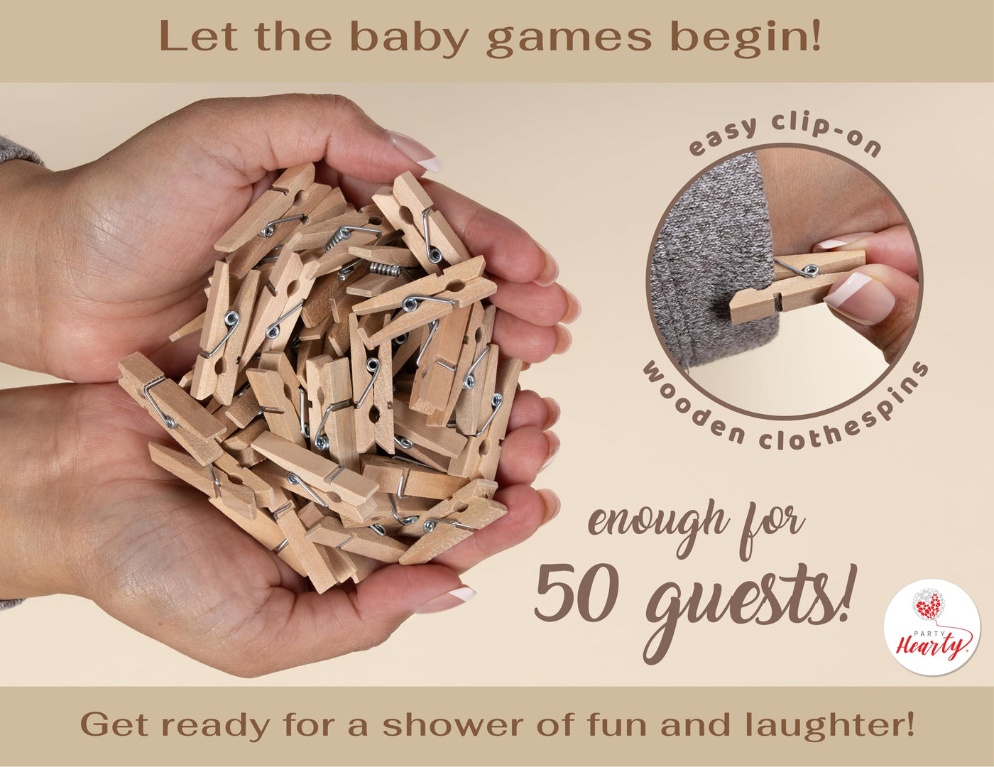 BAIBI WISE Party Hearty Baby Shower Games for Boy, Don't Say Baby Game,1 Sign and 50 Mini Blue Clothespins, Don't Say Baby Baby Shower Game, Baby Shower Ideas