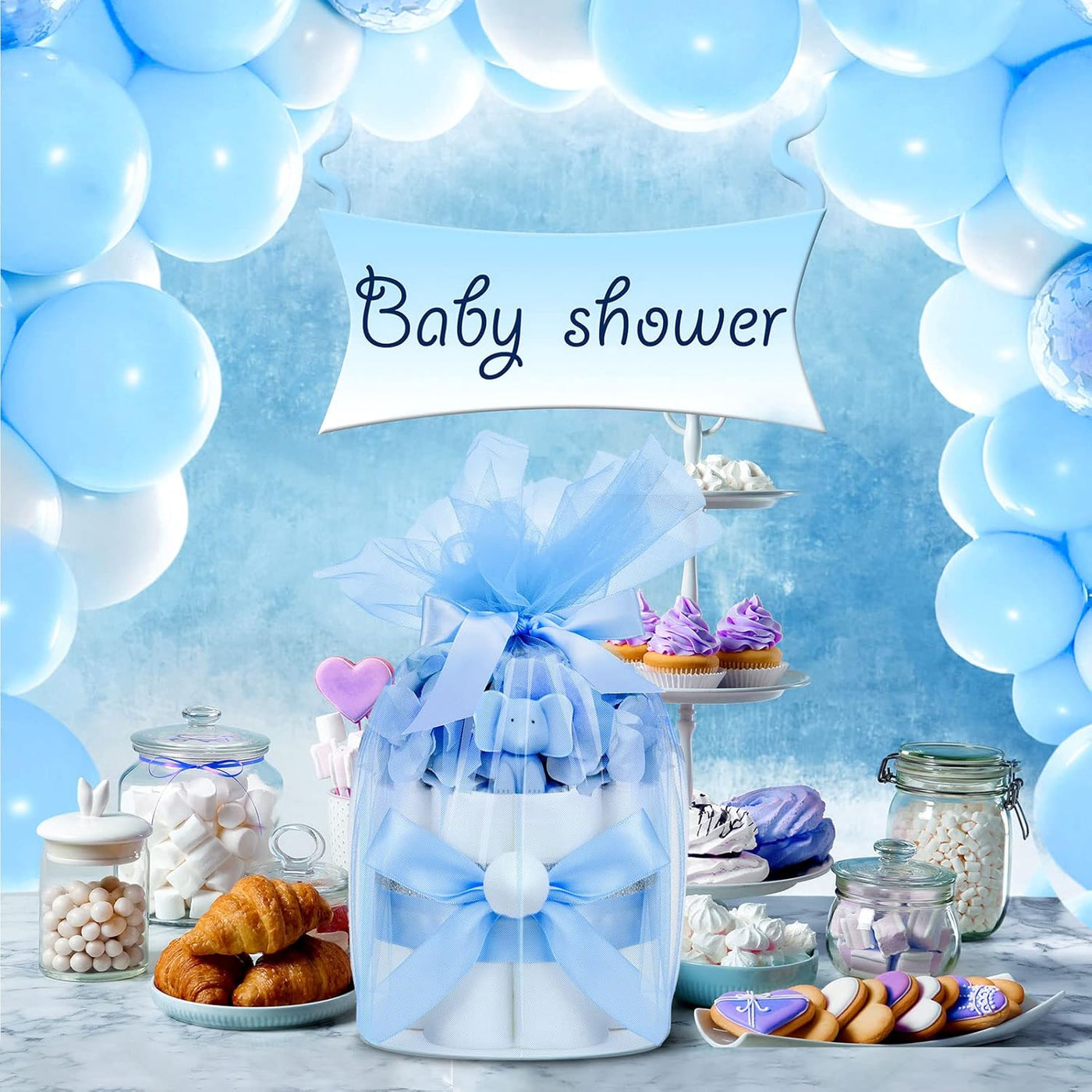 Baibi Wise Diaper Cake for Baby Boy and Girl Elephant Crown Diaper Cake Supplies Gender Neutral Baby Diaper Cakes Cute Decorated Baby Shower Diaper Cakes for Newborn Baby Birthday Party (1 Tier, Elephant Style)