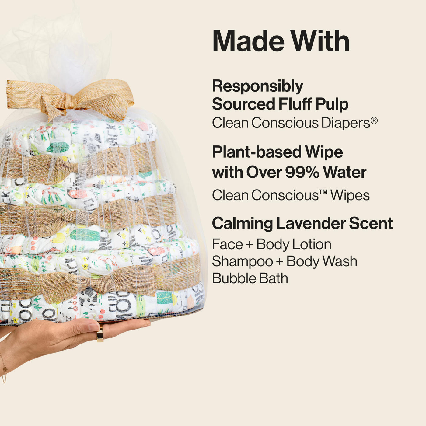 BAIBI WISE The Honest Company Diaper Cake | Clean Conscious Diapers, Baby Personal Care, Plant-Based Wipes | Above it All | Regular, Size 1 (8-14 lbs), 35 Count