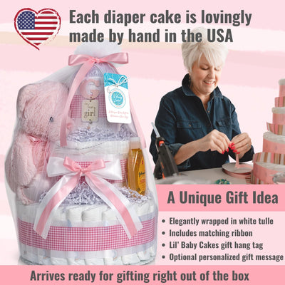 Baibi Wise Lil' Baby Cakes Boy Blue Diaper Cake - Makes a Beautiful Baby Gift - Adorable and Practical Handmade Baby Gift with 42 Swaddler Diapers Size 1-10 in x 12 in