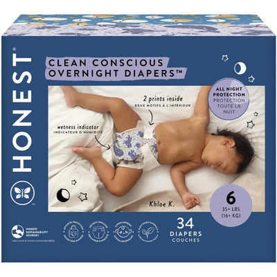 Baibi Wise Clean Conscious Overnight Diapers | Plant-Based, Sustainable | Cozy Cloud + Star Signs | Club Box, Size 6 (35+ lbs), 34 Count