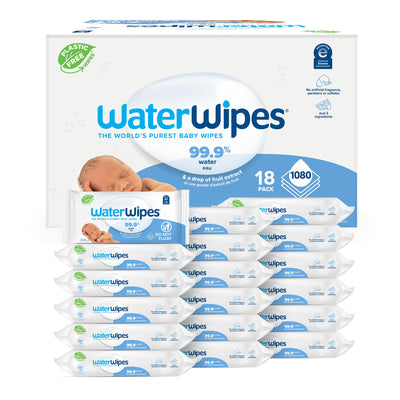 Baibi Wise WaterWipes Plastic-Free Original Baby Wipes, 99.9% Water Based Wipes, Unscented & Hypoallergenic for Sensitive Skin, 60 Count (Pack of 12), Packaging May Vary