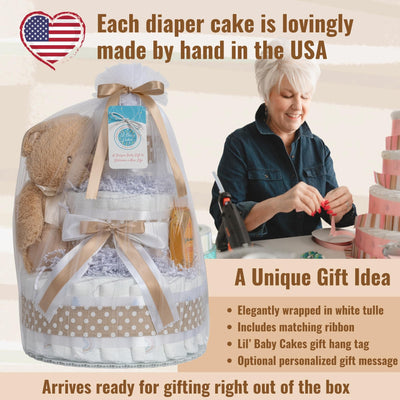 Baibi Wise Lil' Baby Cakes Boy Blue Diaper Cake - Makes a Beautiful Baby Gift - Adorable and Practical Handmade Baby Gift with 42 Swaddler Diapers Size 1-10 in x 12 in