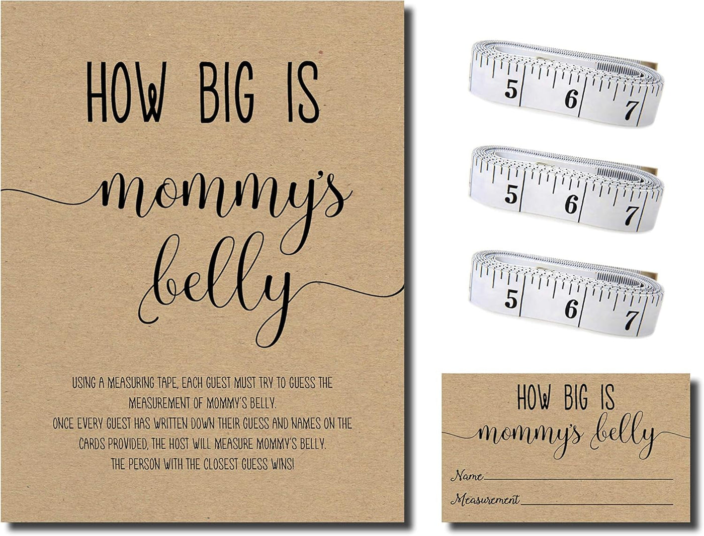 Baibi Wise How Big is Mommy's Belly? Kraft (54 Pieces) Fun, Easy Baby Shower Game, Gender Neutral Unisex