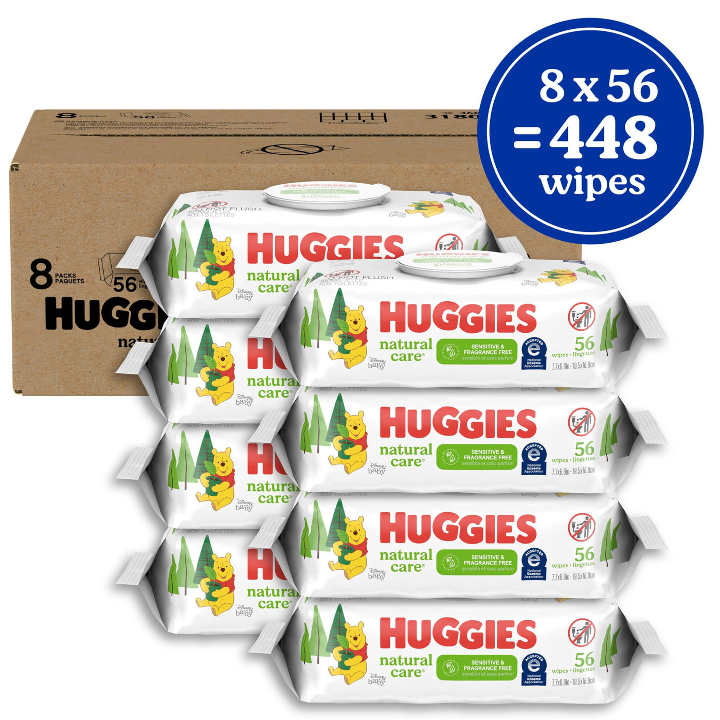 Baibi Wise by Huggies Natural Care Sensitive Baby Wipes, Unscented, Hypoallergenic, 99% Purified Water, 12 Flip-Top Packs (768 Wipes Total), Packaging May Vary