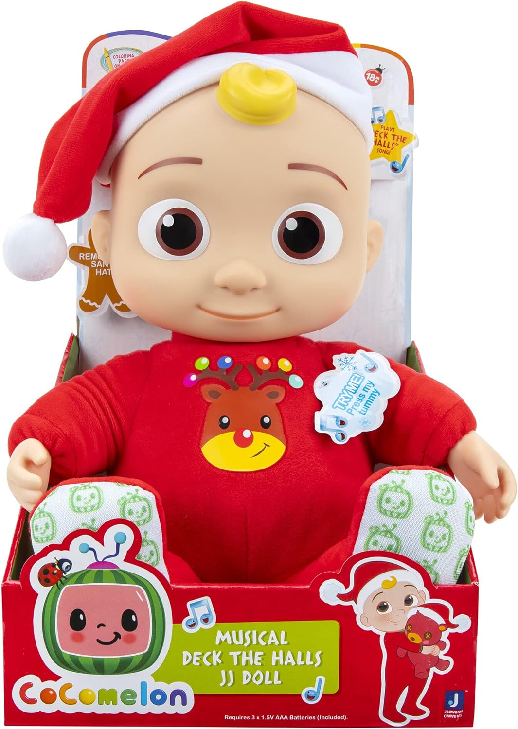 Baibi Wise Cocomelon Musical Deck The Halls JJ Doll - Includes JJ Roto Doll with Santa Hat - Festive Doll with Activated Sounds- Toys for Preschoolers