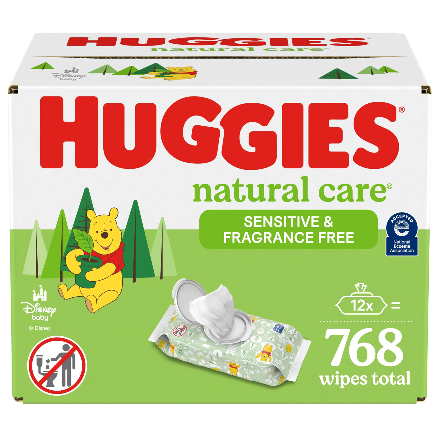 Baibi Wise by Huggies Natural Care Sensitive Baby Wipes, Unscented, Hypoallergenic, 99% Purified Water, 12 Flip-Top Packs (768 Wipes Total), Packaging May Vary