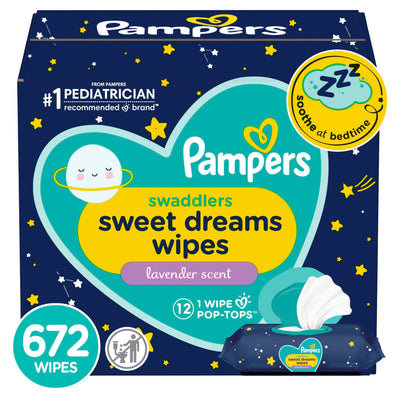 Baibi Wise Pampers Swaddlers Sweet Dreams Baby Wipes, Soothing Lavender, 3 Flip-Top Packs (168 Wipes Total)